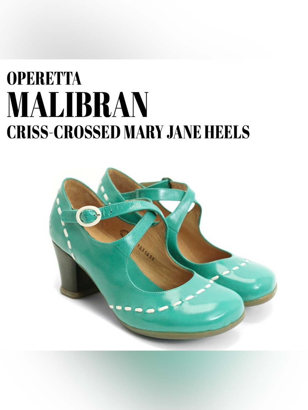 Fluevog VINTAGE EXCELLENT Operetta Malibran crisscross turquoise MJ heel -7.5